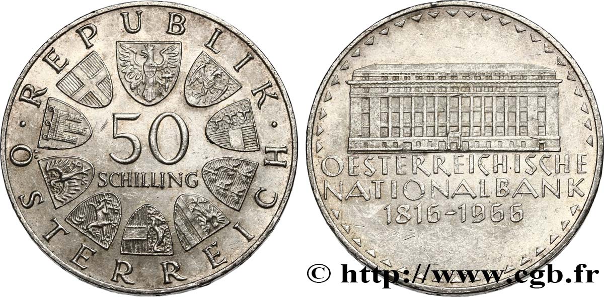 AUSTRIA 50 Schilling 150e anniversaire de la banque nationale autrichienne 1966 AU