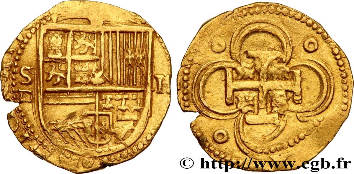 SPAIN - KINGDOM OF SPAIN - PHILIP II 2 Escudos n.d. Séville AU