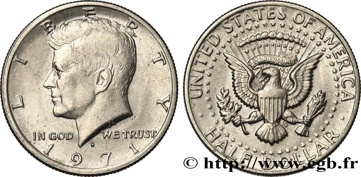 ÉTATS-UNIS D AMÉRIQUE 1/2 Dollar Kennedy 1971 Denver TTB+