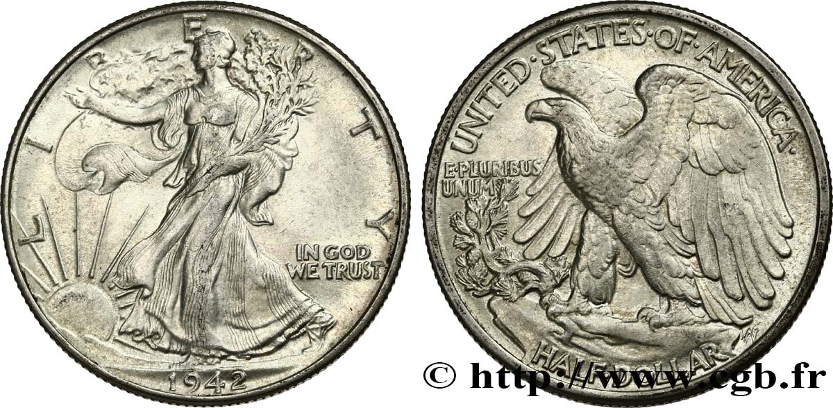 UNITED STATES OF AMERICA 1/2 Dollar Walking Liberty 1942 Philadelphie AU/MS 
