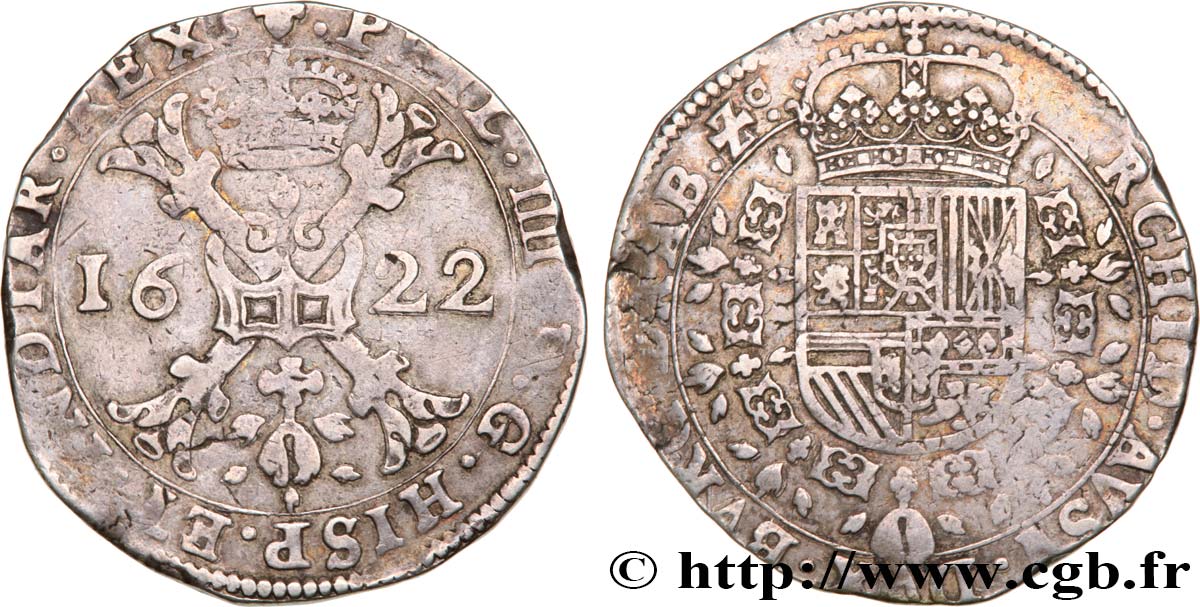SPANISH NETHERLANDS - DUCHY OF BRABANT - PHILIP IV Patagon 1622 Bruxelles XF 
