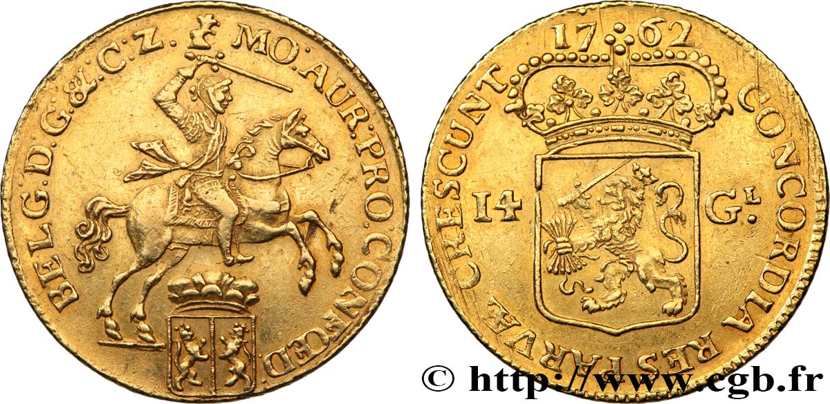 PROVINCES-UNIES - GUELDRE 14 Gulden ou Cavalier d or 1762  TTB+/SUP 