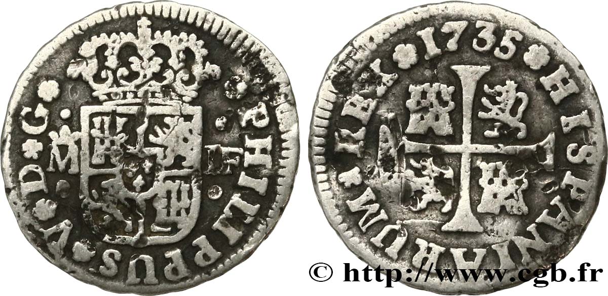 SPAIN 1/2 Real au nom de Philippe V 1735 Madrid VF