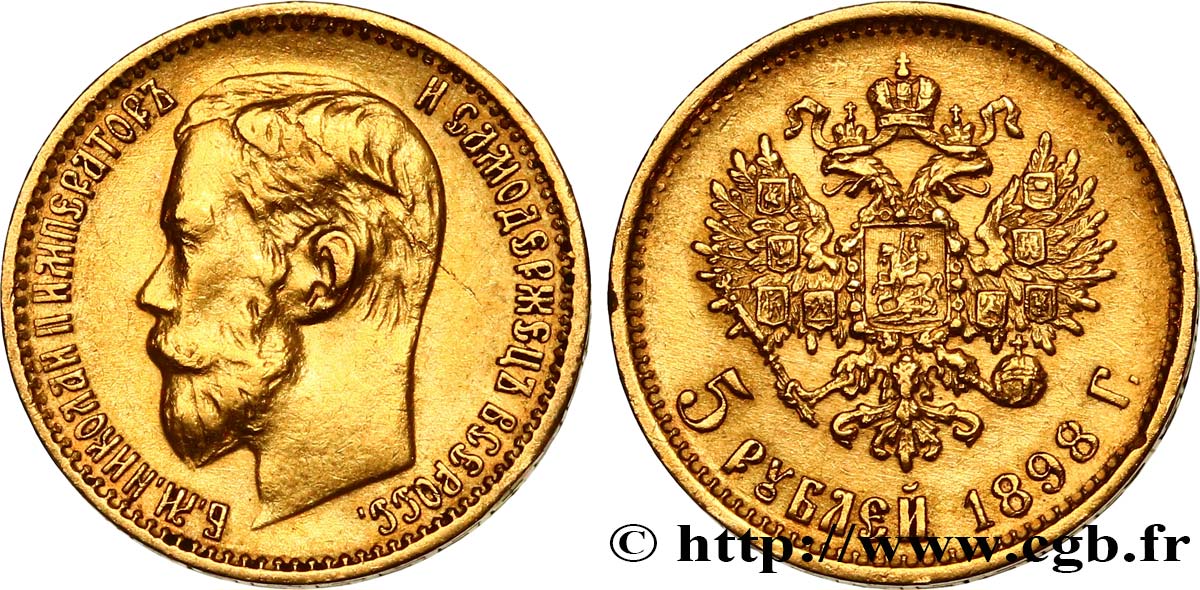 RUSSIA 5 Roubles Nicolas II 1898 Saint-Petersbourg AU 
