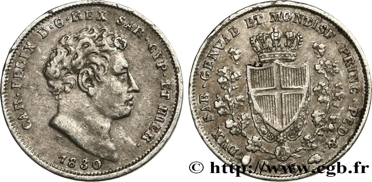 ITALIE - ROYAUME DE SARDAIGNE 25 Centesimi Charles-Félix 1830 Turin TB+/TTB