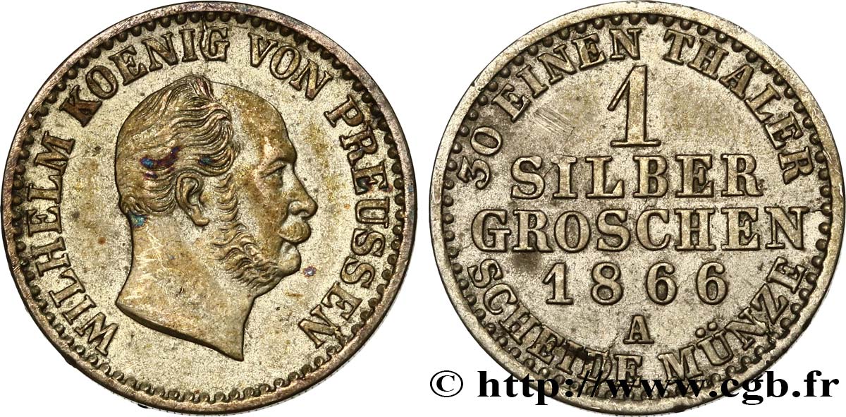 GERMANIA - PRUSSIA 1 Silbergroschen (1/30 Thaler) Guillaume 1866 Berlin BB