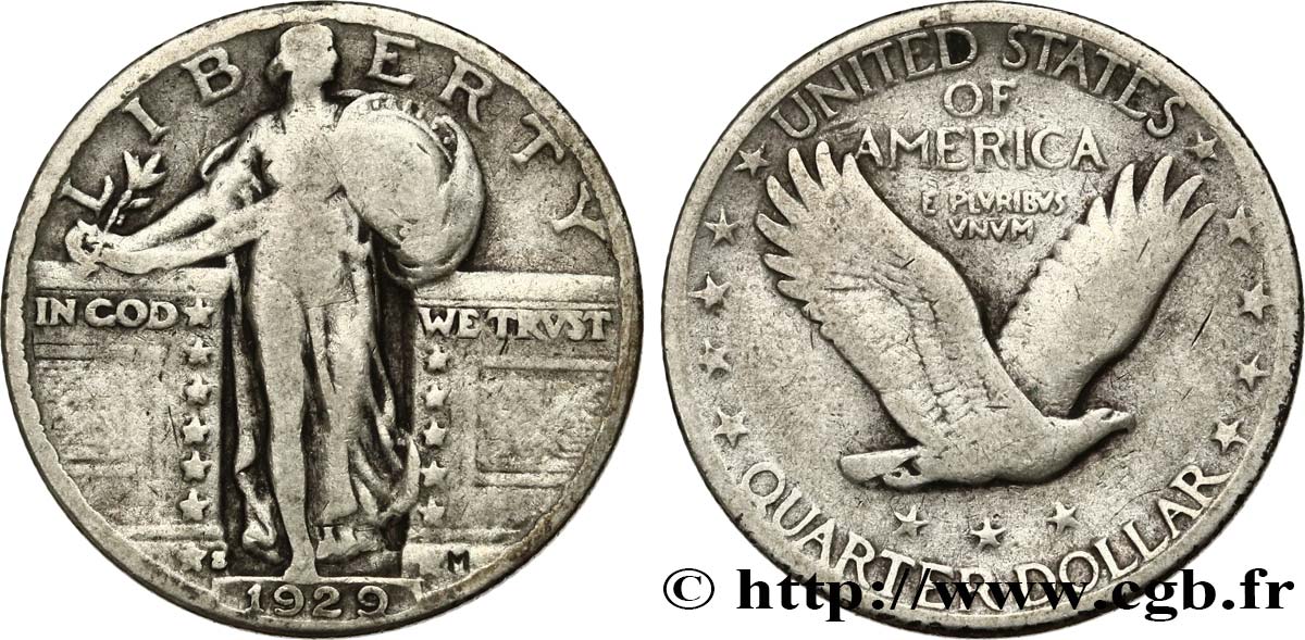 ÉTATS-UNIS D AMÉRIQUE 1/4 Dollar Liberté 1929 San Francisco TB