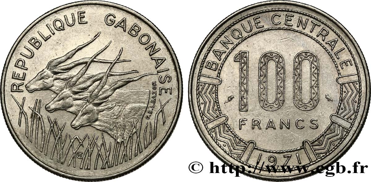 GABON 100 Francs antilopes 1971 Paris SPL