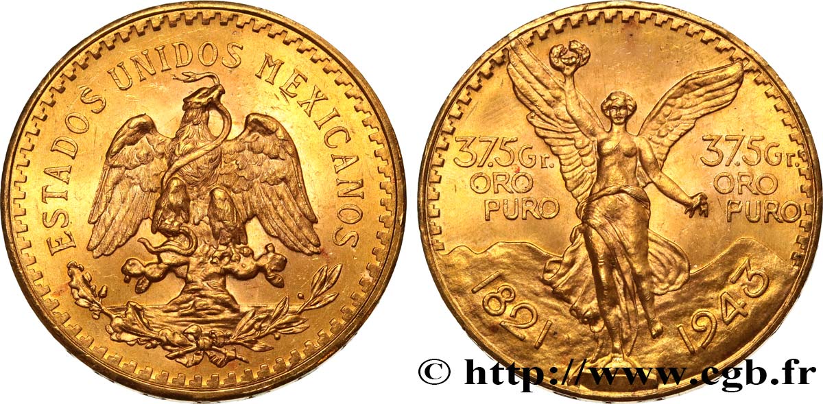 INVESTMENT GOLD 50 Pesos or 1943 Mexico MS 