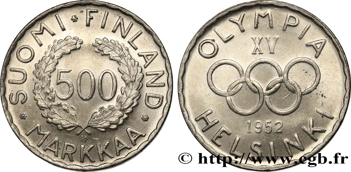 FINLANDE 500 Markkaa Jeux Olympiques d’hiver Helsinki 1952 1952 Helsinki SPL 