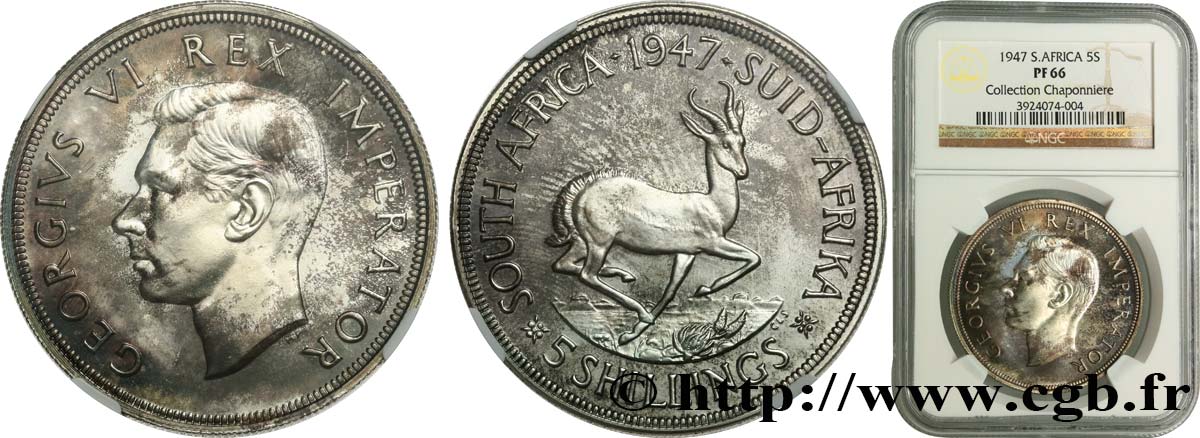 SUDAFRICA 5 Shillings Proof Georges VI 1947 Pretoria FDC66 NGC