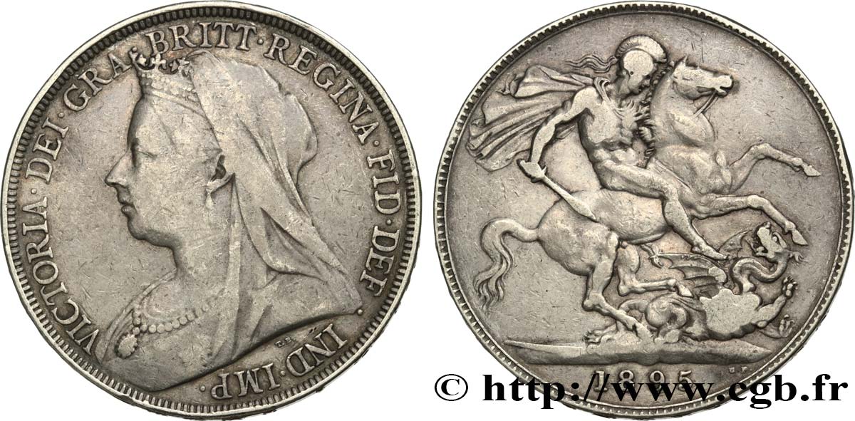 UNITED KINGDOM 1 Crown Victoria “Old Head” an LVIII 1895 VF