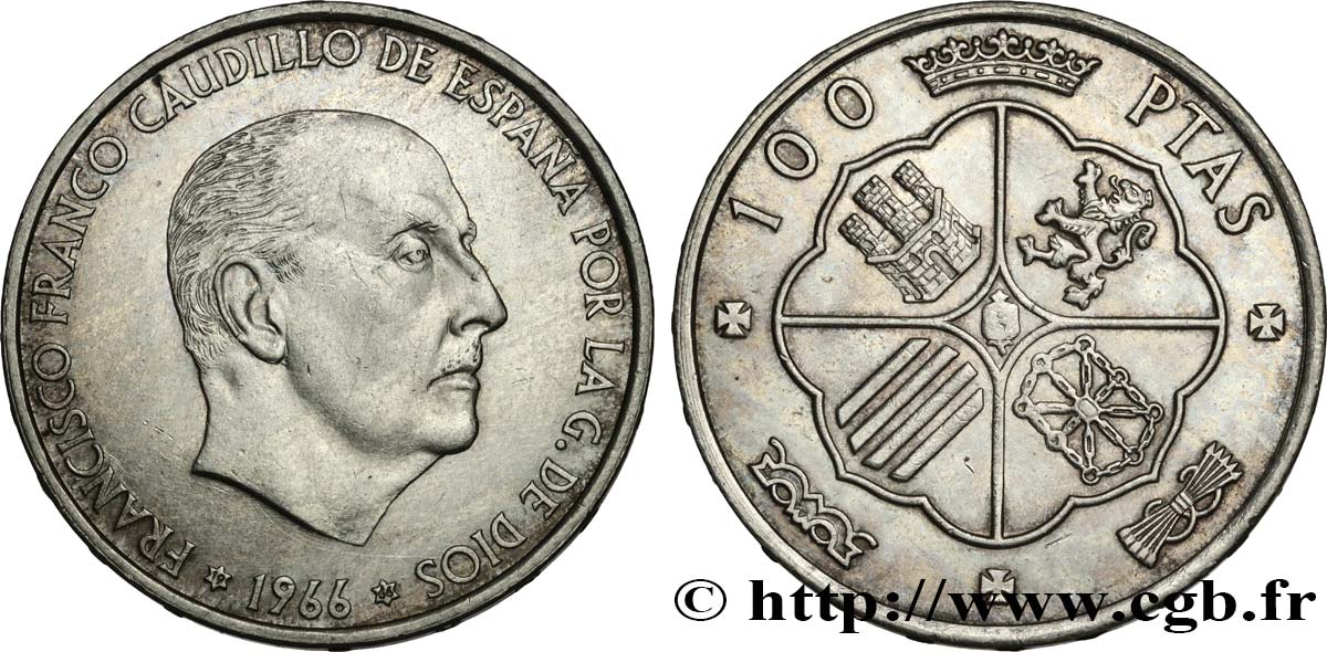 ESPAGNE 100 Pesetas Francisco Franco (1966 dans les étoiles) 1966 Madrid SUP