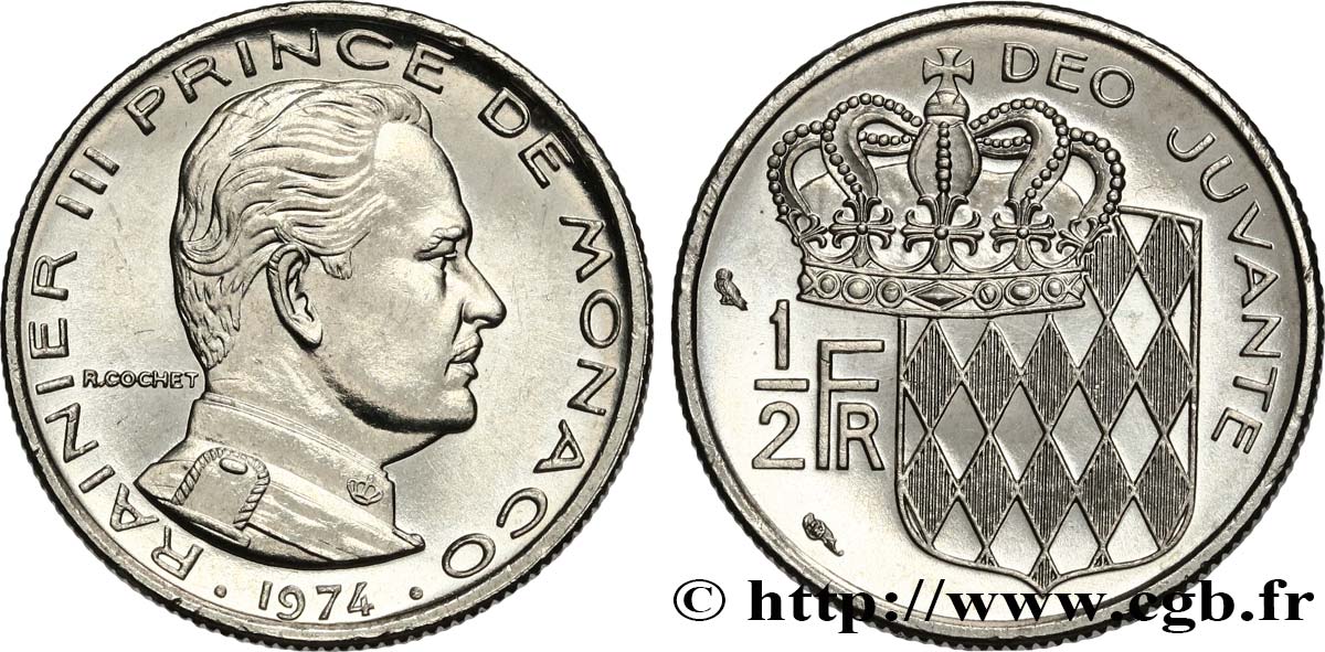 MONACO 1/2 Franc Rainier III 1974 Paris SPL