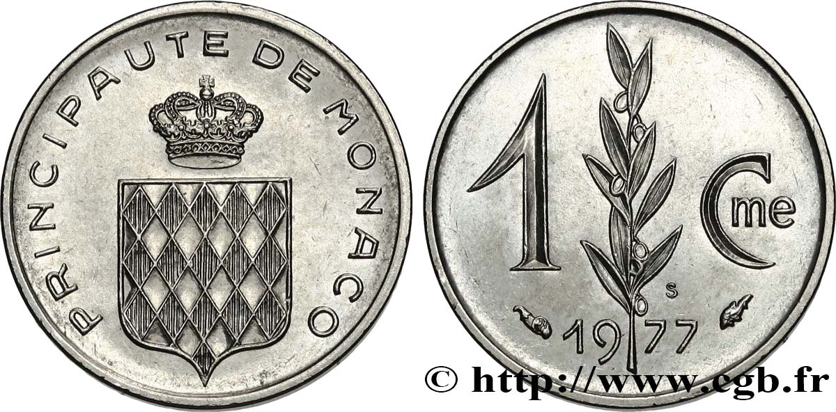 MONACO 1 Centime écu couronné 1977 Paris SUP