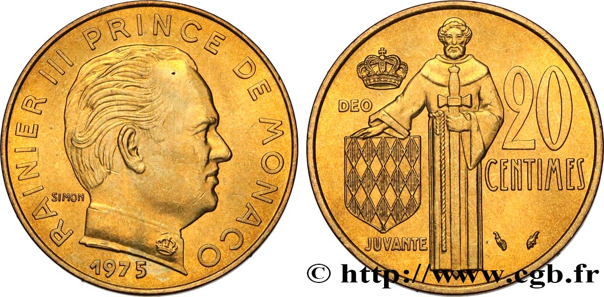 MONACO 20 Centimes Rainier III 1975 Paris SPL