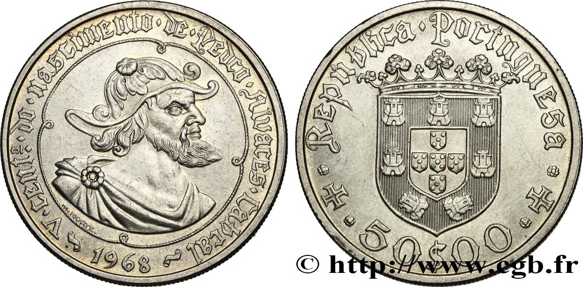 PORTUGAL 50 Escudos 500e anniversaire de la naissance de Pedro Alvares Cabral 1968 SUP