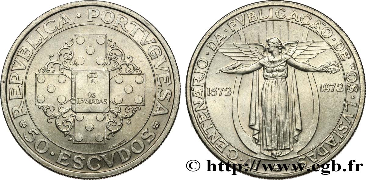 PORTUGAL 50 Escudos 400e anniversaire de la publication des Lusiades, poême épique de Luís de Camões 1972 SUP
