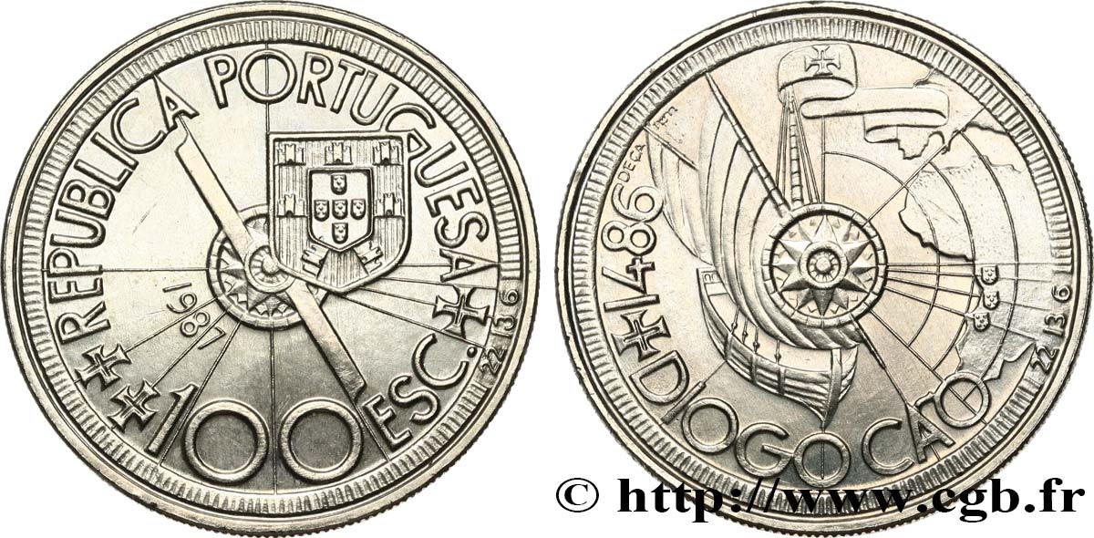 PORTUGAL 100 Escudos Diogo Cao et l’exploration des côtes africaines en 1486 1987 SUP