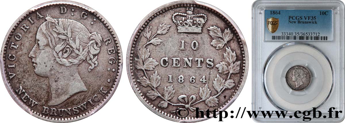 CANADA - NEW BRUNSWICK 10 Cents Victoria 1864  VF35 PCGS