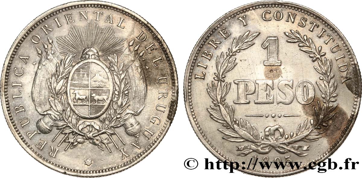 URUGUAY 1 Peso 1895 Buenos Aires XF 