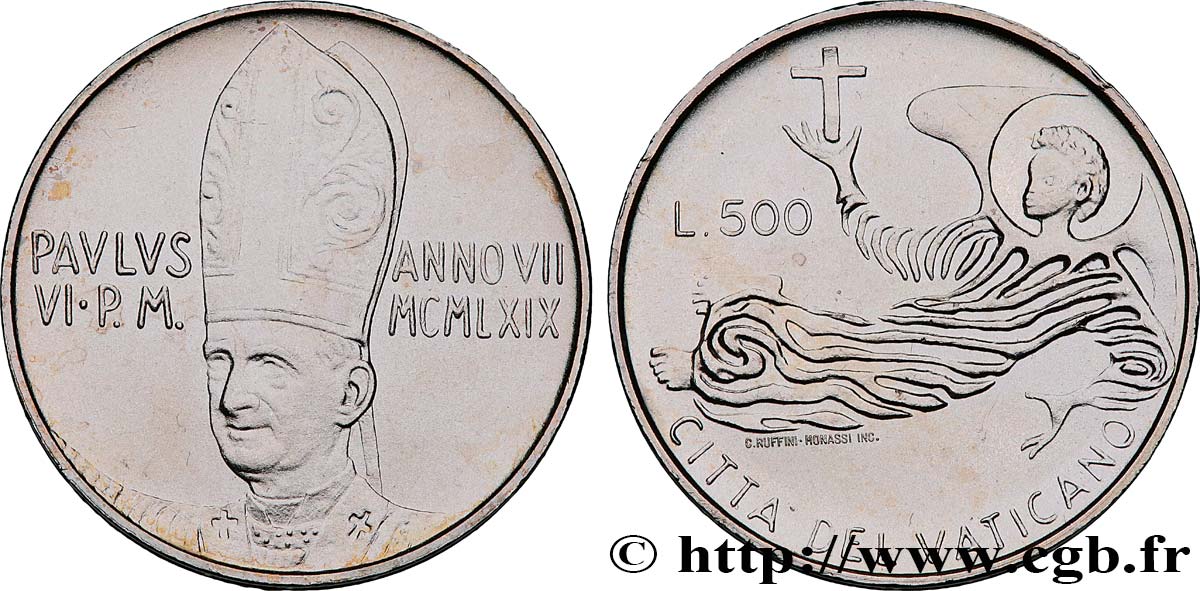 VATICANO Y ESTADOS PONTIFICIOS 500 Lire Paul VI an VII / ange 1969 Rome EBC
