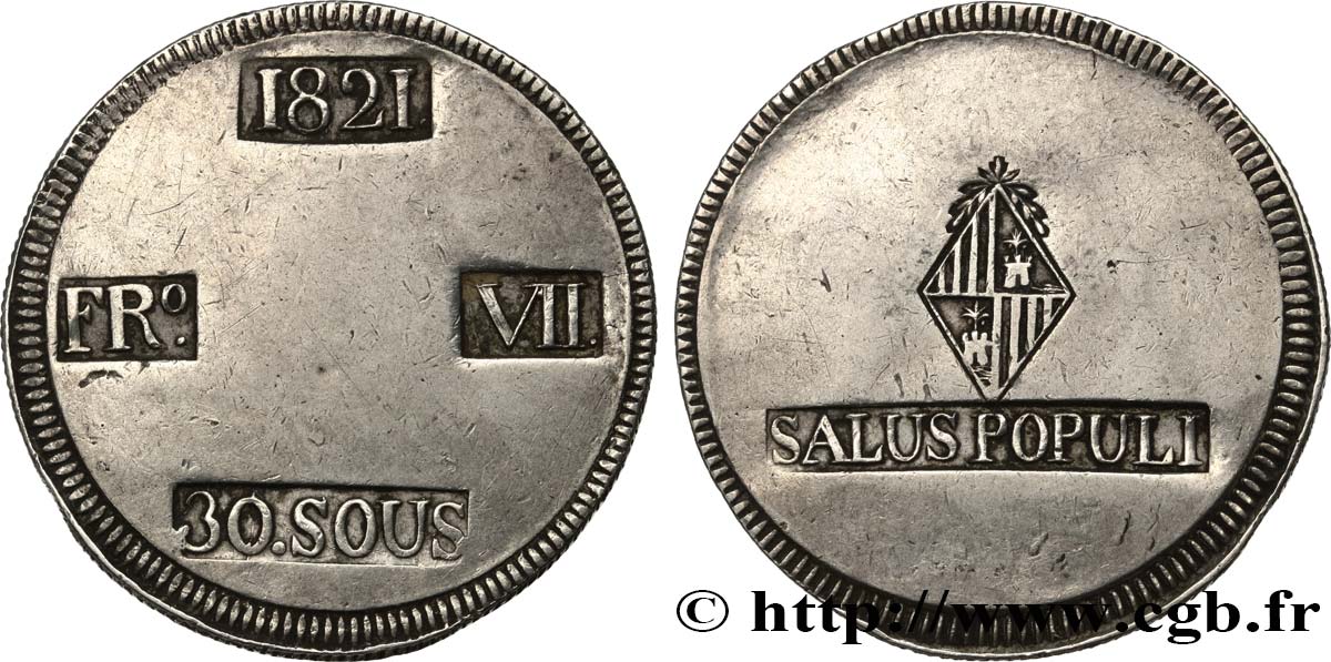 SPANIEN - BALEARISCHE INSELN 30 Sous ou Duro Ferdinand VII 1821  Majorque SS 
