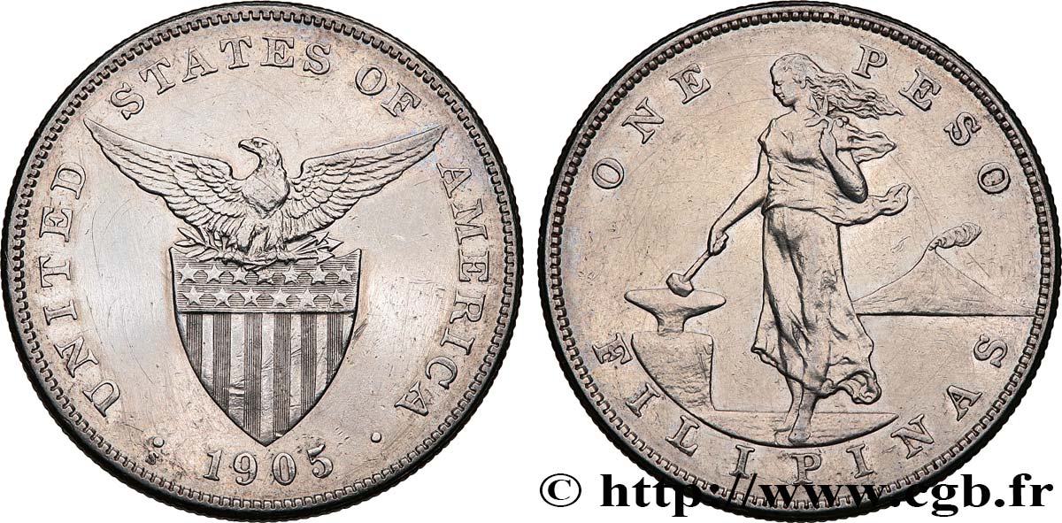 PHILIPPINEN 1 Peso - Administration Américaine 1905  fVZ 