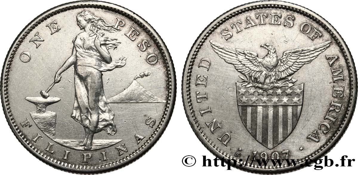 PHILIPPINES 1 Peso - Administration Américaine 1907 San Francisco TTB+ 