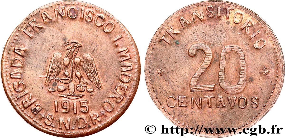 MEXICO 20 Centavos 1915  AU 