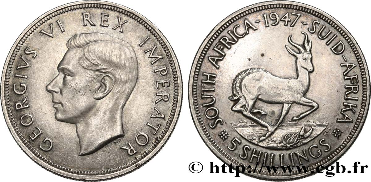 SOUTH AFRICA 5 Shillings Georges VI 1947 Pretoria AU/AU 