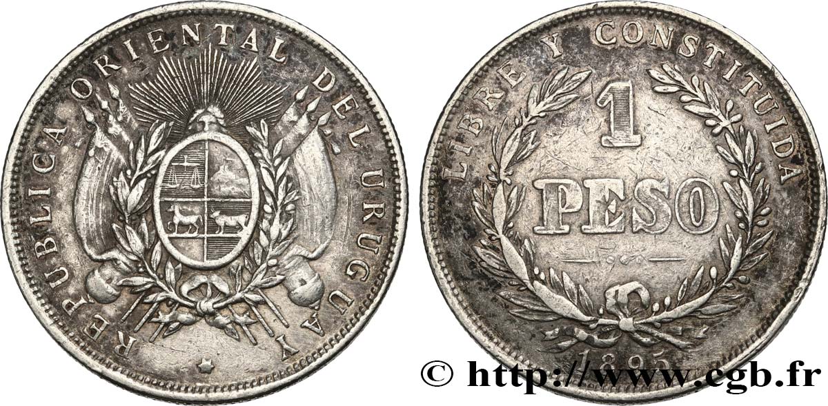 URUGUAY 1 Peso 1895 Paris TTB 