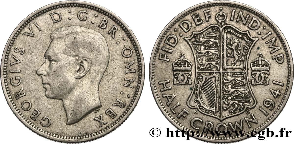ROYAUME-UNI 1/2 Crown Georges VI 1941 TTB