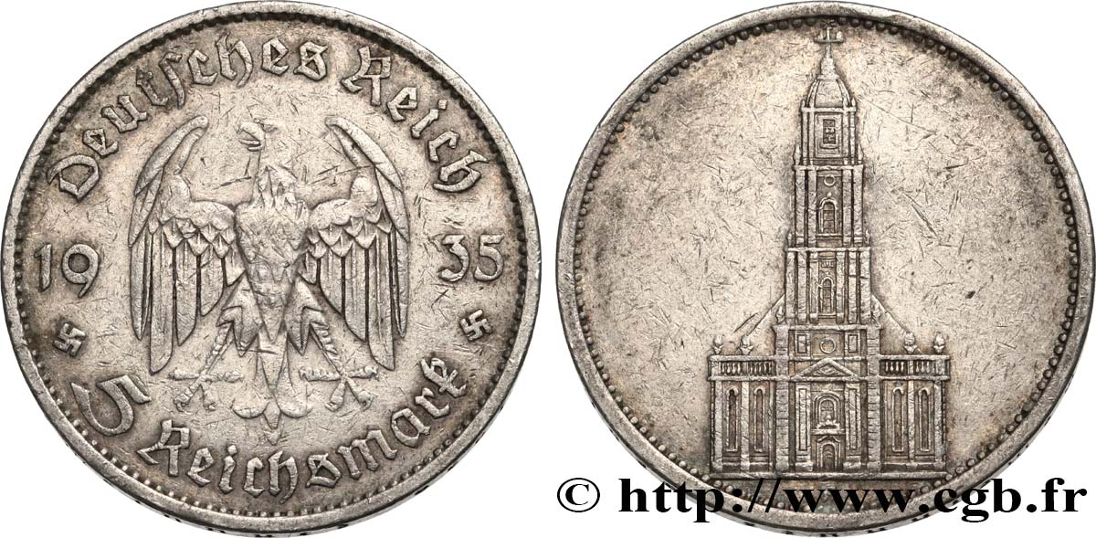 ALLEMAGNE 5 Reichsmark église de la garnison de Potsdam 1935 Berlin TTB