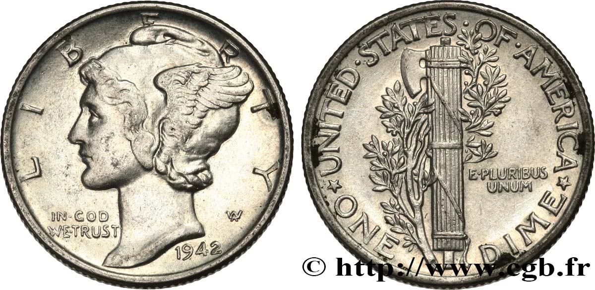 ÉTATS-UNIS D AMÉRIQUE 1 Dime Mercury 1942 Philadelphie SUP