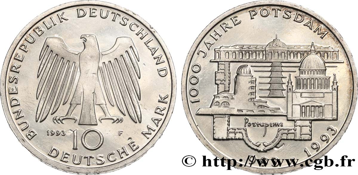 ALLEMAGNE 10 Mark Proof Millénaire de la fondation de Potsdam 1993 Stuttgart SPL