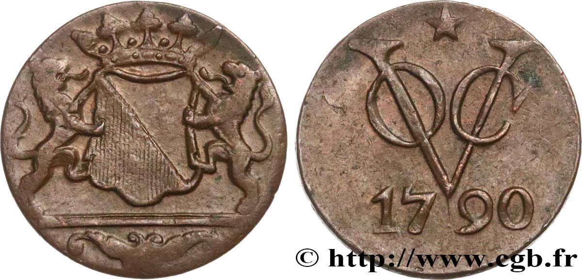 INDES NEERLANDAISES 1 Duit armes d’Utrecht 1790 TTB+