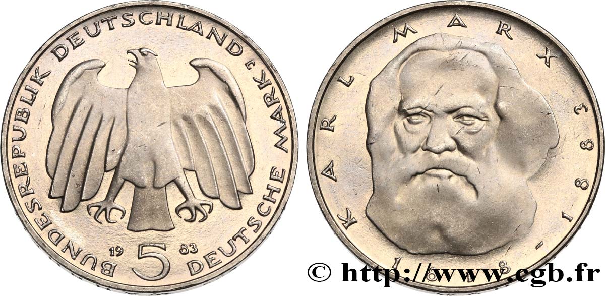 ALLEMAGNE 5 Mark Proof Karl Marx 1983 Hambourg SPL