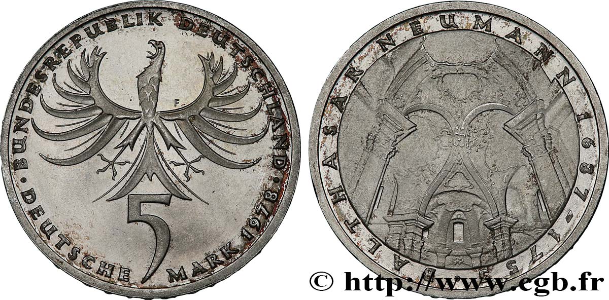 DEUTSCHLAND 5 Mark l’architecte baroque Balthazar Neumann 1978 Stuttgart fST