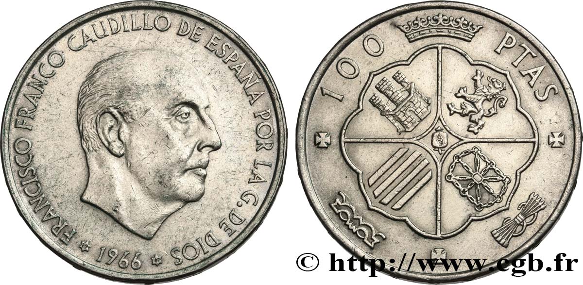 ESPAGNE 100 Pesetas Francisco Franco (1967 dans les étoiles) 1966 Madrid TTB+/SUP
