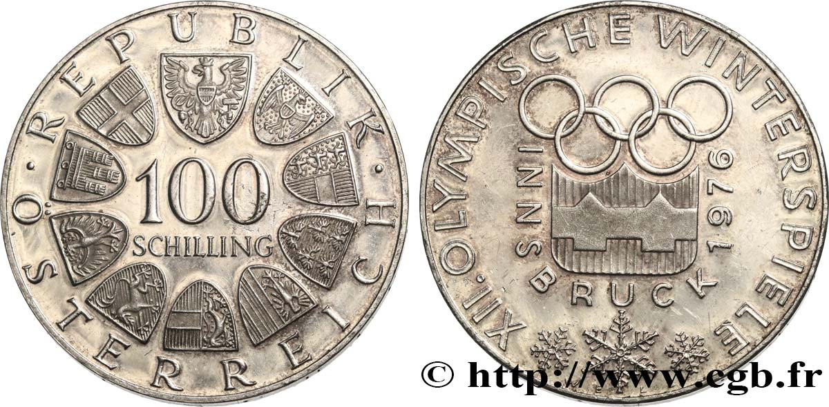 AUTRICHE 100 Schilling Proof J.O. d’hiver d’Innsbruck 1976 1974 SPL