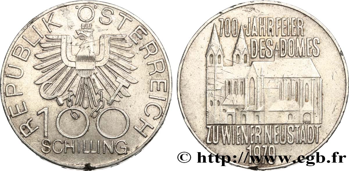 AUTRICHE 100 Schilling 700e anniversaire de la cathédrale de Neustadt 1979 SUP