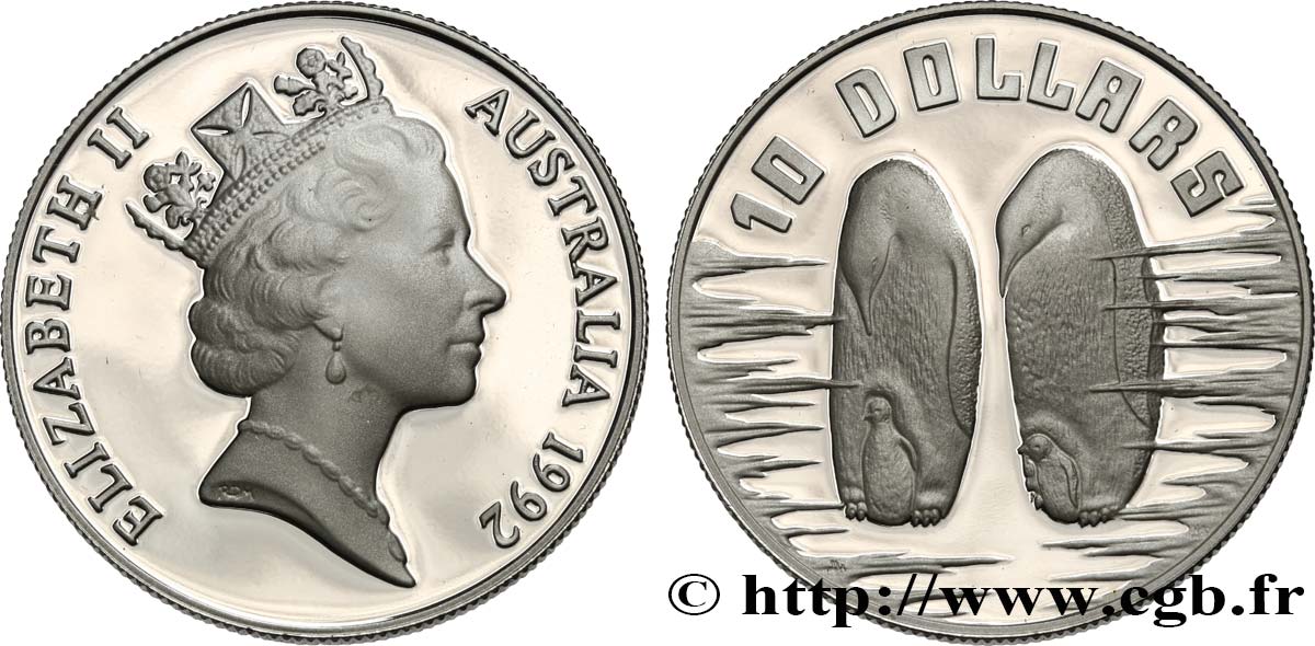 AUSTRALIEN 10 Dollars Proof Pingouins 1992  fST 