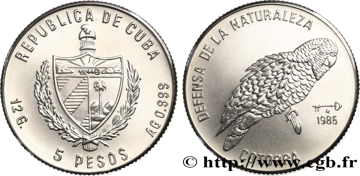 CUBA 5 Pesos Perroquet 1985 SPL