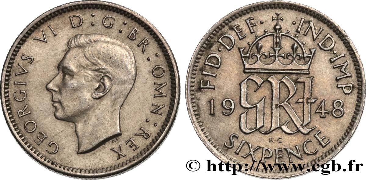 ROYAUME-UNI 6 Pence Georges VI 1948 TTB+/SUP