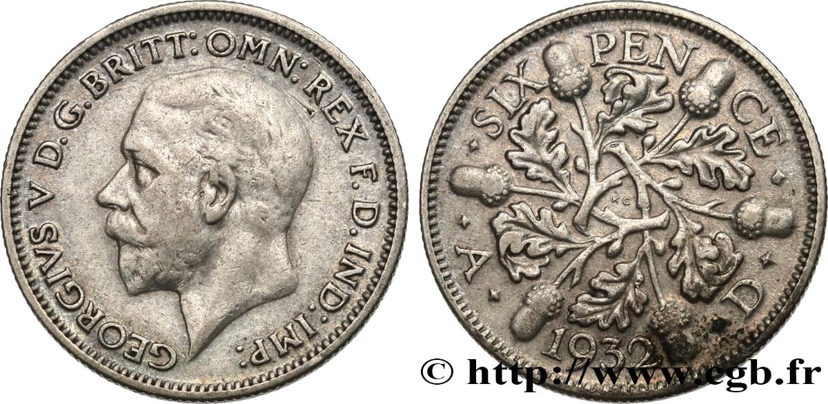 ROYAUME-UNI 6 Pence Georges V 1932 TTB