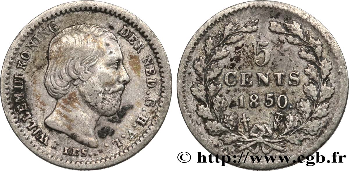 PAYS-BAS 5 Cents Guillaume III 1850 Utrecht TTB