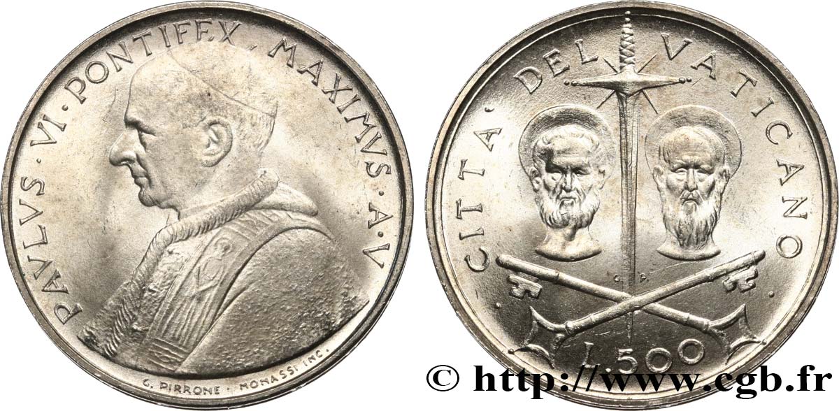 VATICAN ET ÉTATS PONTIFICAUX 500 Lire Paul VI an V 1967 Rome SPL