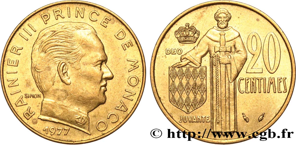 MONACO 20 Centimes Rainier III 1977 Paris AU