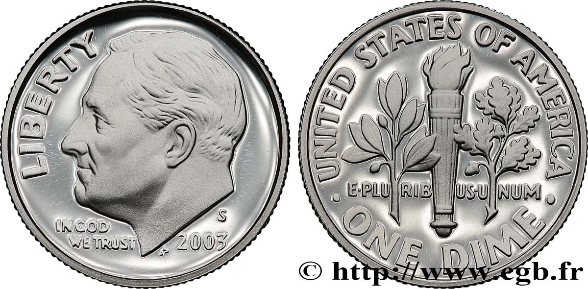 VEREINIGTE STAATEN VON AMERIKA 1 Dime Franklin Roosevelt Silver Proof 2003 San Francisco fST